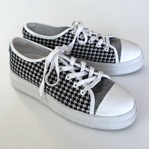 J/Slides Nate Black/White Embroidery Platform Sneakers Houndstooth Size 9.5